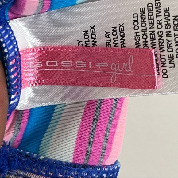 NWT Girls Gossip Girl 1 Piece Swimsuit Striped With Sheer Belly Area Size 8 - Picture 7 of 14